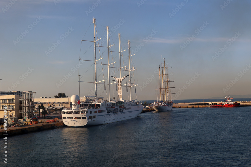 Four-masted sailing ship in the port of Piraeus – Greece Four-masted sailing ship in the port of Piraeus – Greece