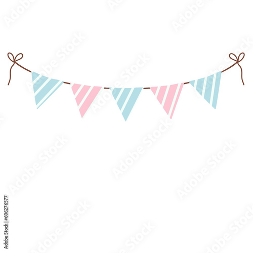 Watercolor pink and blue pennants Party flag. 