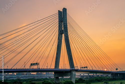 Sunset view of Xinbei Bridge in Sanchong District, New Taipei City, Taiwan