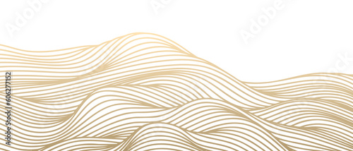 Vector abstract line art wavy flowing dynamic gold isolated on transparent background in concept luxury, wave, wind, ocean © korkeng
