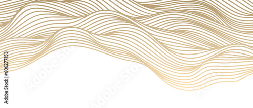Vector abstract line art wavy flowing dynamic gold isolated on transparent background in concept luxury, wave, wind, ocean
