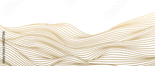 Vector abstract line art wavy flowing dynamic gold isolated on transparent background in concept luxury, wave, wind, ocean