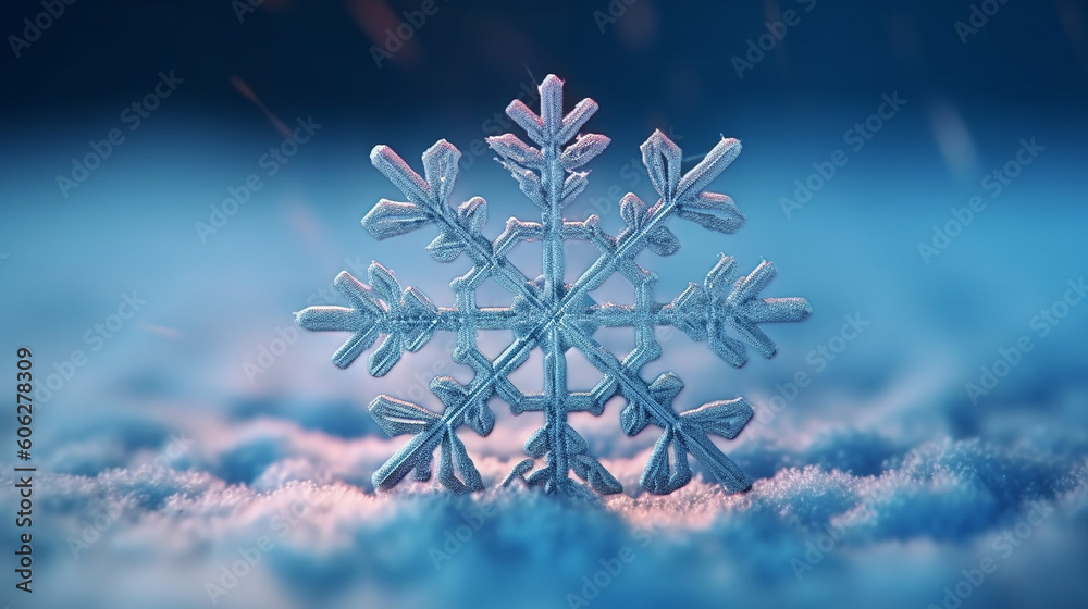 Snowflake on smooth gradient background. Macro photo of real snow crystal on glass surface. This is small snowflake with unusual pattern. Generative AI Snowflake on smooth gradient background. Macro photo of real snow crystal on glass surface. This is small snowflake with unusual pattern. Generative AI