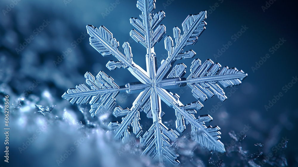 Snowflake on smooth gradient background. Macro photo of real snow crystal on glass surface. This is small snowflake with unusual pattern. Generative AI Snowflake on smooth gradient background. Macro photo of real snow crystal on glass surface. This is small snowflake with unusual pattern. Generative AI
