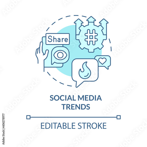 Social media trends turquoise concept icon. Consumer engagement. Market research. Digital marketing. Share content abstract idea thin line illustration. Isolated outline drawing. Editable stroke