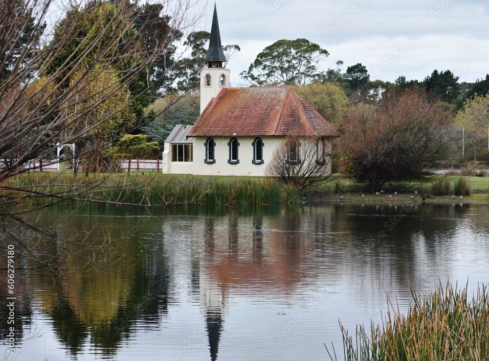 Chapel with reflection on water Chapel with reflection on water