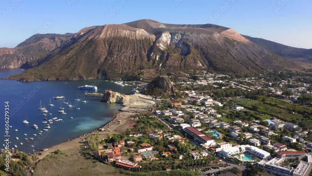 Drone view of Vulcano Island near Sicily, Lipari, Aeolian Islands, Italy.