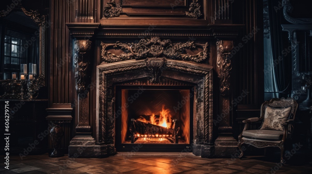 Luxurious house with a cozy fireplace. Generative AI Luxurious house with a cozy fireplace. Generative AI