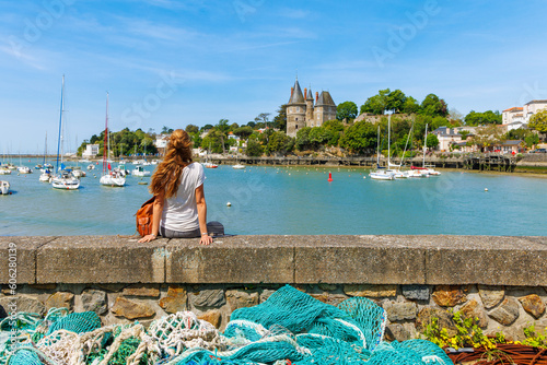 View of Pornic city,  harbor and castle, Brittany in France- Loire-Atlantic,  Pays de la Loire region photo