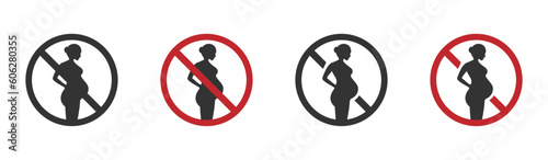 Pregnancy is prohibited vector graphic signs set. Not good for pregnant woman illustrations