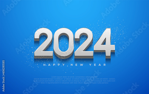3D Number 2024 with Silver Metallic numbers. For the celebration of Happy New Year 2024. Premium Vector Design for Happy New Year 2024 greetings and celebrations.