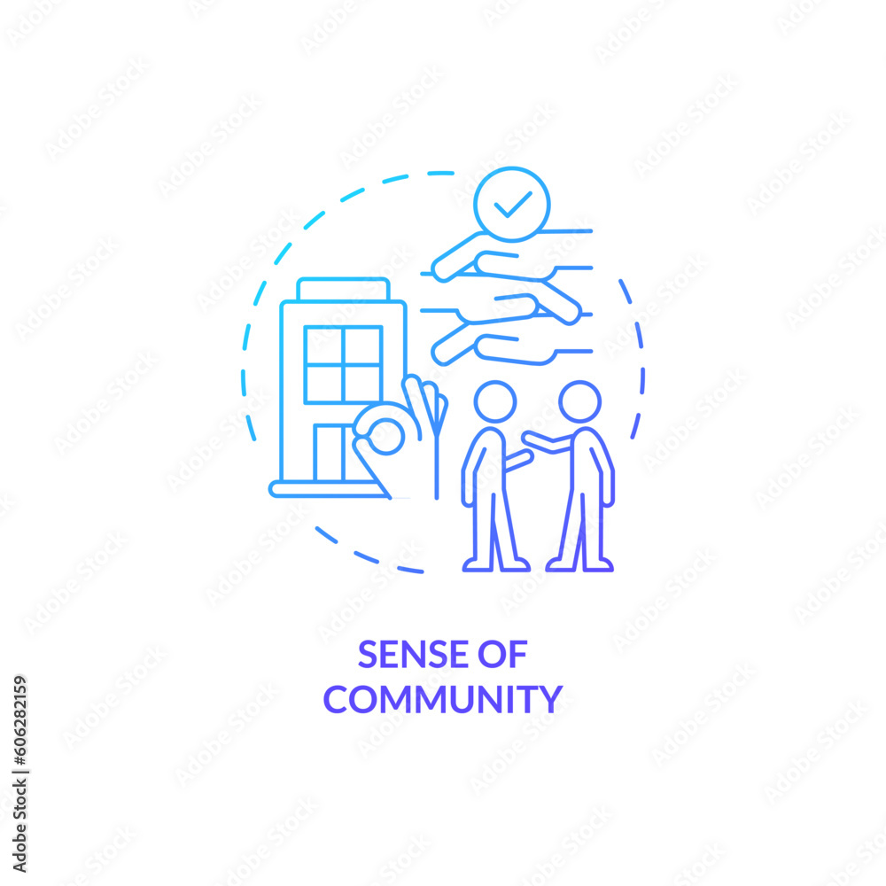 Sense of community blue gradient concept icon. Shared housing. Living together. Support network. Social cohesion. Connecting people abstract idea thin line illustration. Isolated outline drawing Sense of community blue gradient concept icon. Shared housing. Living together. Support network. Social cohesion. Connecting people abstract idea thin line illustration. Isolated outline drawing