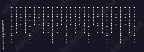 Vector horizontal border of string fairy light garlands. Festive decoration with shiny Christmas lights. Glowing bulbs of the different sizes.