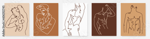 Naked Man Body Line Art Drawing Set. Nude Man One Line Illustration for Modern Wall Art Decor. Nude Male Figure Minimalist Modern Drawing. Vector EPS 10
