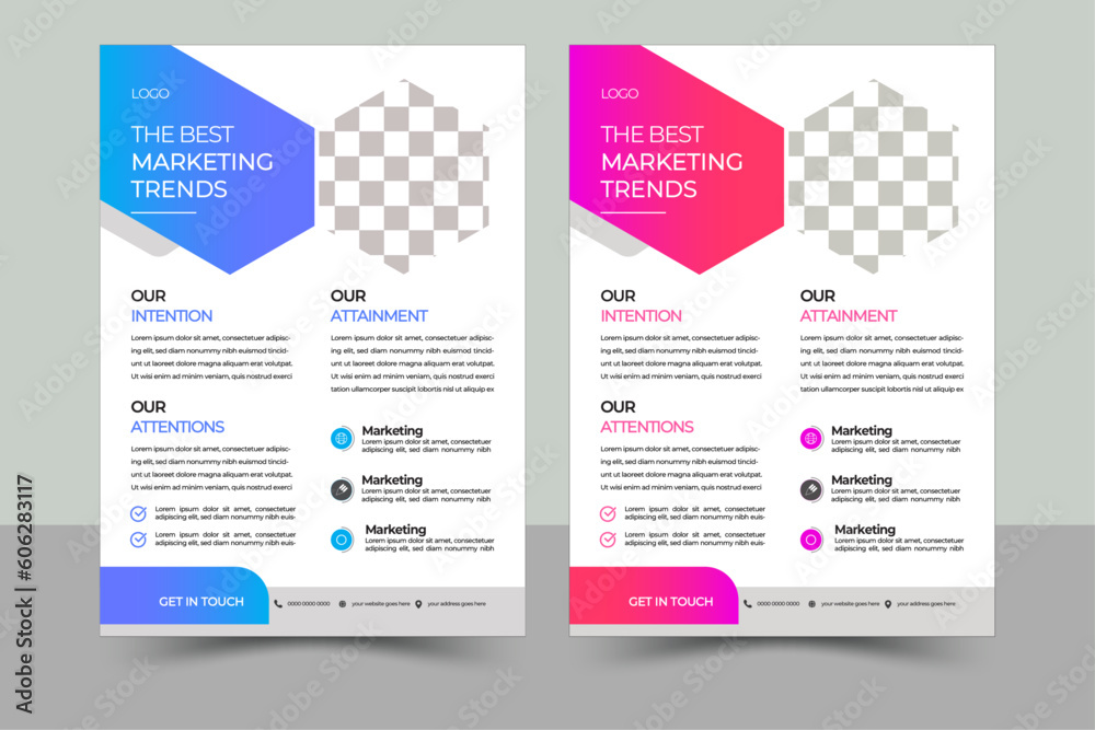 Corporate business flyer template design set with blue,red and yellow color. marketing, business proposal, promotion, advertise, publication, 
a bundle of 2 templates of a2 flyer template, modern temp