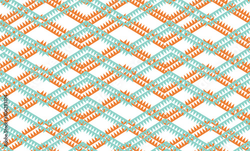 abstract geometric spiky zigzag orange beige and green line on white background endless pattern design for traditional fabric printing

