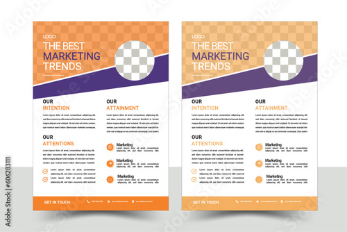 Corporate business flyer template design set with blue,red and yellow color. marketing, business proposal, promotion, advertise, publication, 
a bundle of 2 templates of a2 flyer template, modern temp