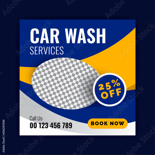 Car washing service social media post design, Web internet ads template. 