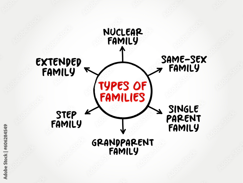 6 Types of Families, mind map concept for presentations and reports