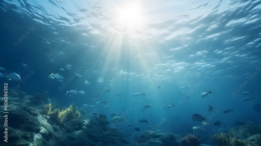 Obraz premium Underwater Scene. Beautiful Tropical Seabed With Reef And Sunshine