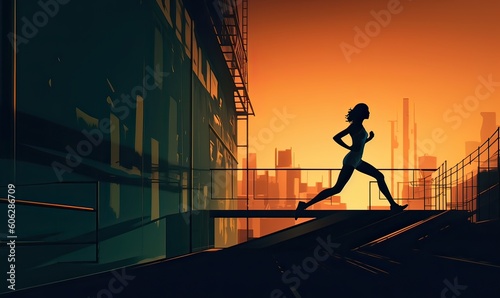 Young women run on the street in the park at sunset. Concept of a healthy lifestyle. Jogger girl, running on the city background. Generative Ai.