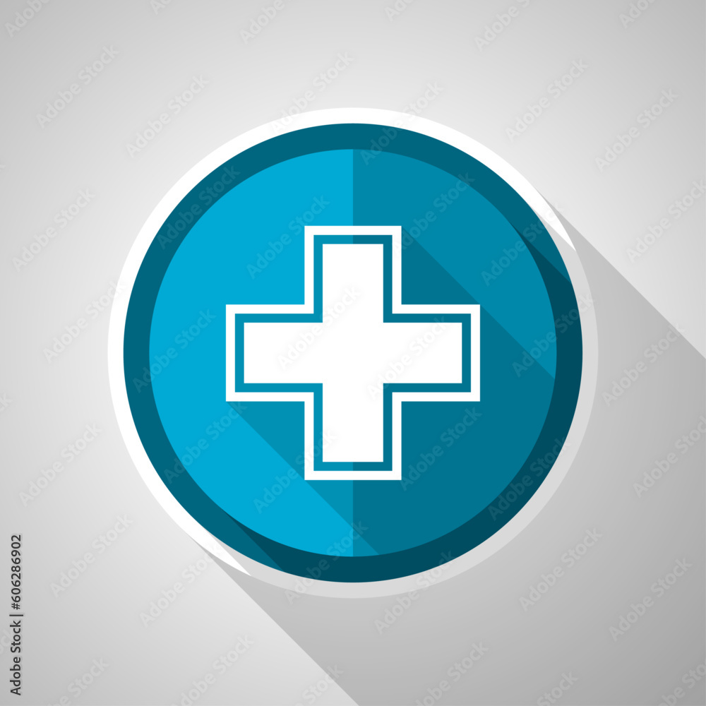 Obraz premium Pharmacy symbol, flat design vector blue icon with long shadow