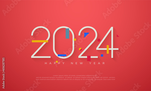 Colorful number happy new year 2024 with thin numbers on white background. Premium vector design for banner, poster, social post and happy new year greeting. © DavArt1995