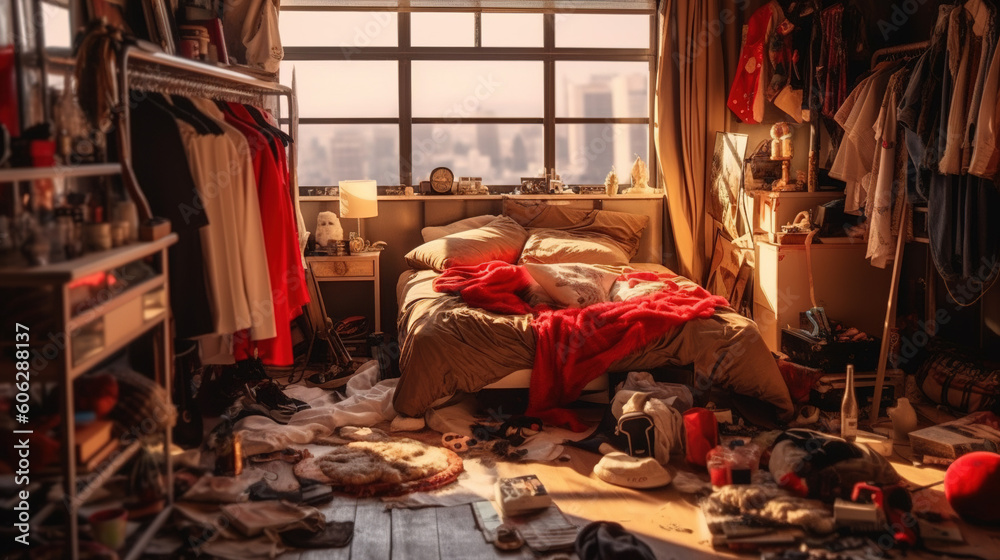 The Modern Tangle, Inside a Cluttered Teenager's Modern Bedroom, Generative AI