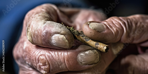 Close-Up of a Senior Holding Marijuana Joint. Generative AI