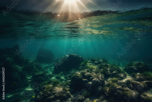 Subaquatic Illumination: Captivating Light Beneath the Ocean Surface. Generative AI