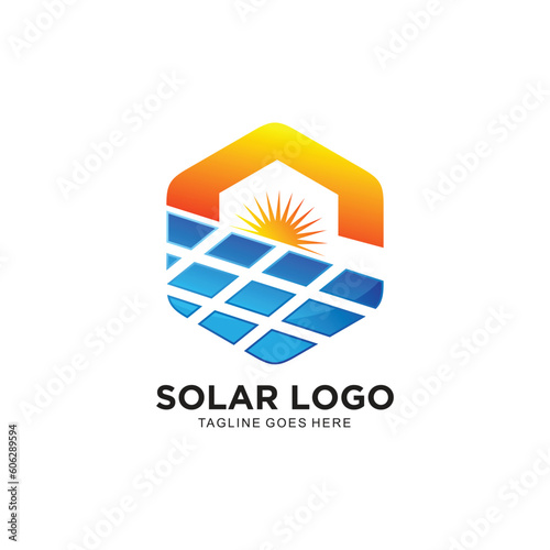 Solar logo with sun and renewable energy concept