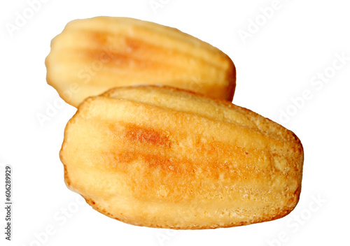 Pair of Mouthwatering Petite Madeleine Cakes Isolated on Transparent Background, PNG File photo