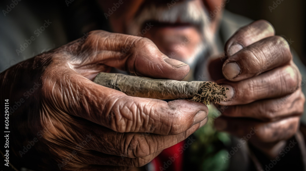 Close-Up of a Senior Holding Marijuana Joint. Generative AI