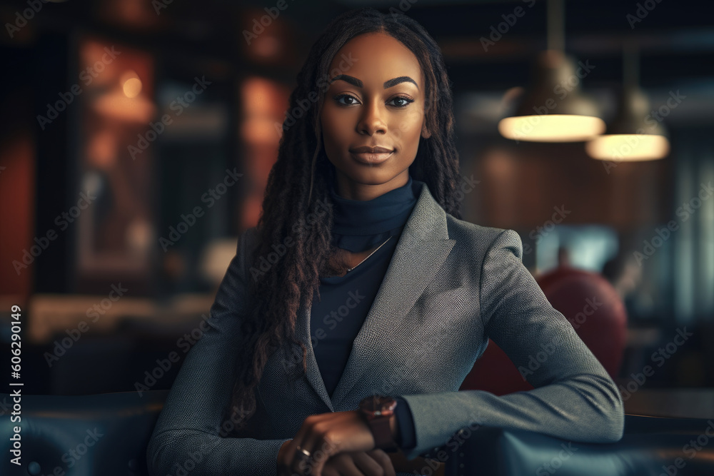 Bllack woman in a business suit standing in a confident pose. Woman's ...