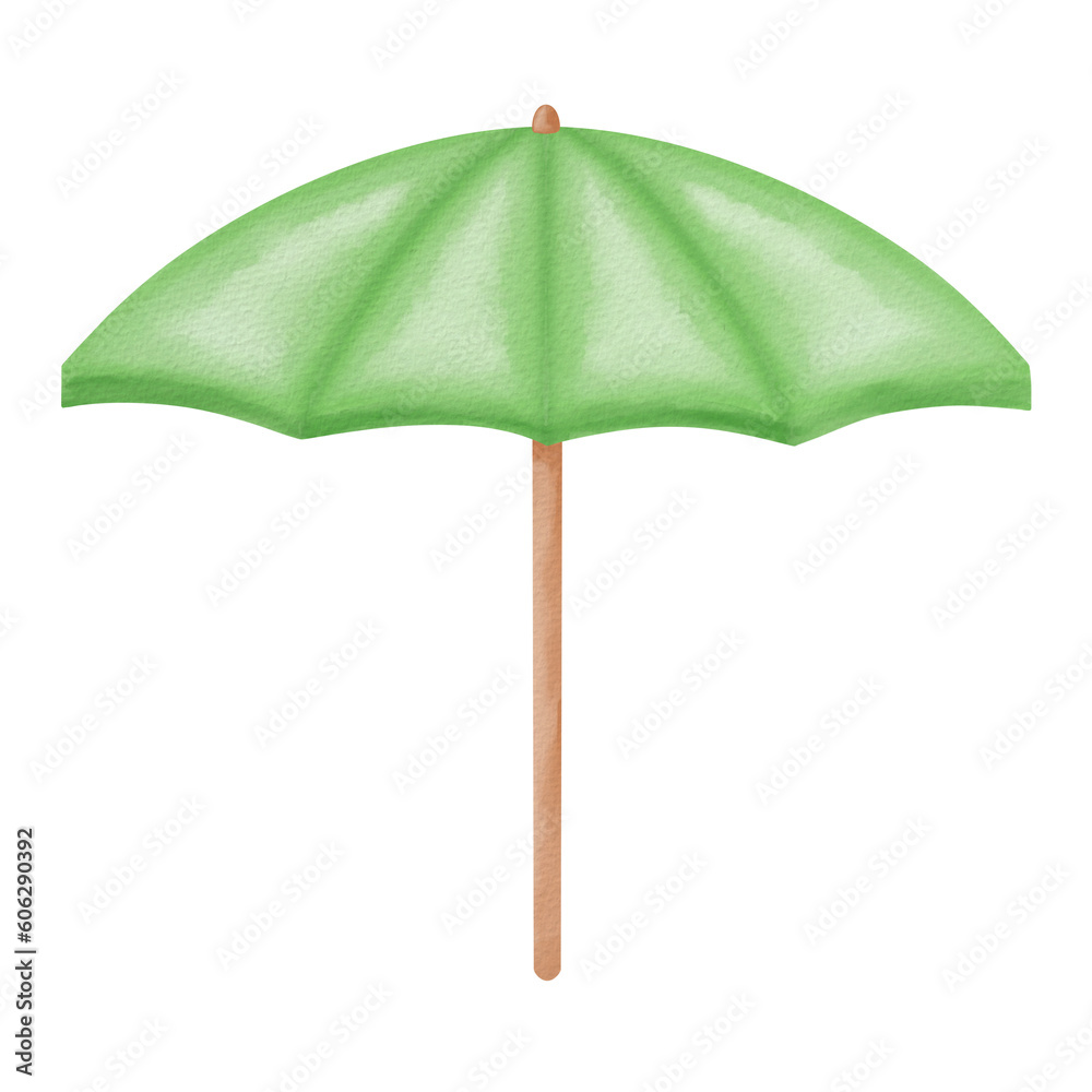 Green beach umbrella Watercolor .	
