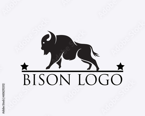 vintage stand silhouette bison logo design template illustration inspiration