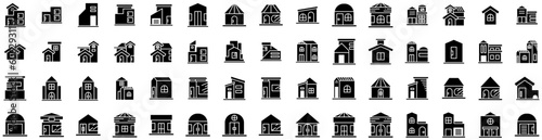 Set Of House Icons Isolated Silhouette Solid Icon With House, Building, Residential, Estate, Architecture, Property, Home Infographic Simple Vector Illustration Logo