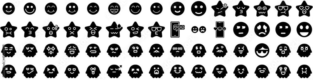 Set Of Emoticon Icons Isolated Silhouette Solid Icon With Sign, Symbol, Emoticon, Set, Vector, Face, Icon Infographic Simple Vector Illustration Logo