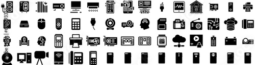 Set Of Technology Icons Isolated Silhouette Solid Icon With Digital, Data, Network, Future, Technology, Concept, Abstract Infographic Simple Vector Illustration Logo