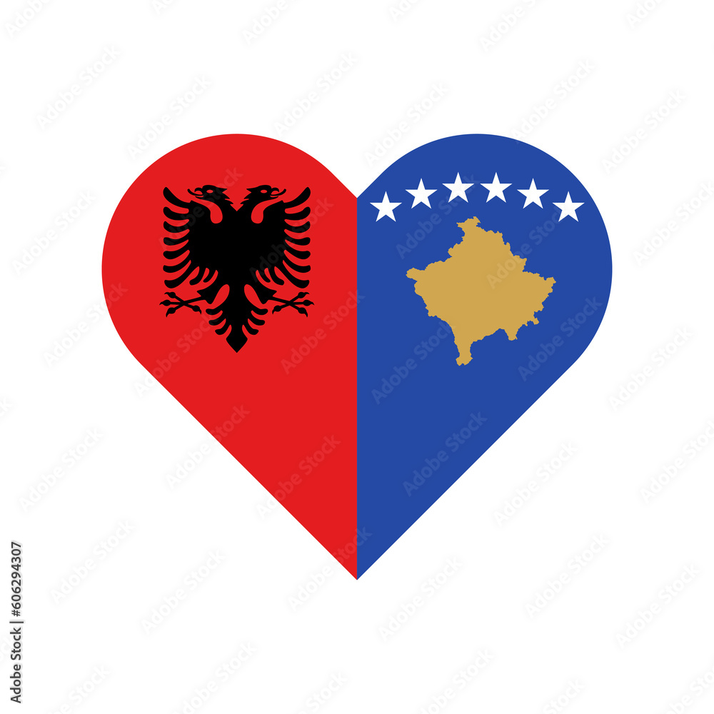 Fototapeta premium friendship concept. heart shape icon of albanian and kosova flags. vector illustration isolated on white background
