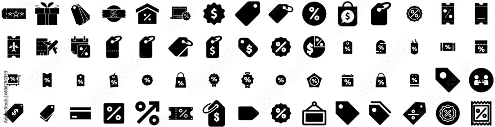 Set Of Discount Icons Isolated Silhouette Solid Icon With Offer, Sale, Percent, Price, Shop, Discount, Promotion Infographic Simple Vector Illustration Logo Set Of Discount Icons Isolated Silhouette Solid Icon With Offer, Sale, Percent, Price, Shop, Discount, Promotion Infographic Simple Vector Illustration Logo