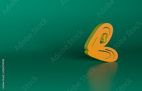 Orange Mussel icon isolated on green background. Fresh delicious seafood. Minimalism concept. 3D render illustration