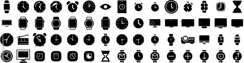 Set Of Watch Icons Isolated Silhouette Solid Icon With Design, Clock, Modern, Time, Wristwatch, Isolated, Watch Infographic Simple Vector Illustration Logo Set Of Watch Icons Isolated Silhouette Solid Icon With Design, Clock, Modern, Time, Wristwatch, Isolated, Watch Infographic Simple Vector Illustration Logo
