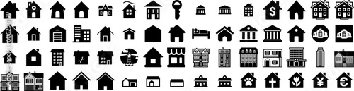 Set Of House Icons Isolated Silhouette Solid Icon With House, Home, Estate, Building, Architecture, Property, Residential Infographic Simple Vector Illustration Logo