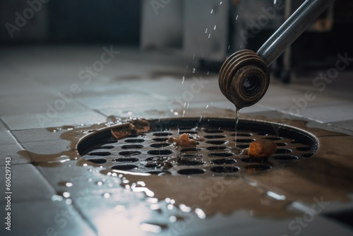Drain cleaning, Clogged and dirty sewer pipes floor drain, Full of hair and accumulated clogged grease, Maintenance the floor drain sewage system in bathroom, fixing clean wash and unclog a drain