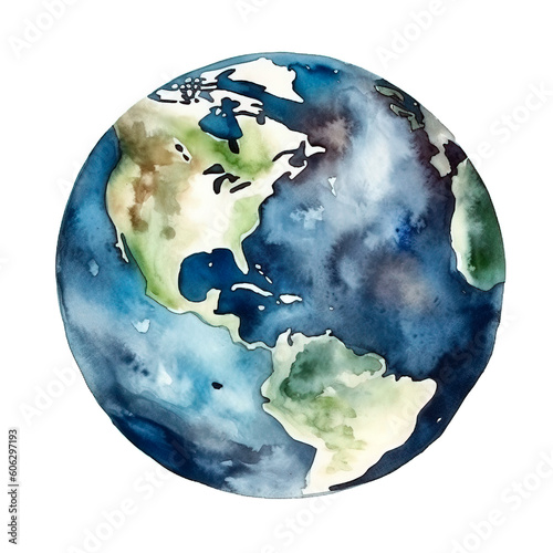 Watercolor planet Earth icon on white background. Earth day or environment conservation concept. Save green planet concept