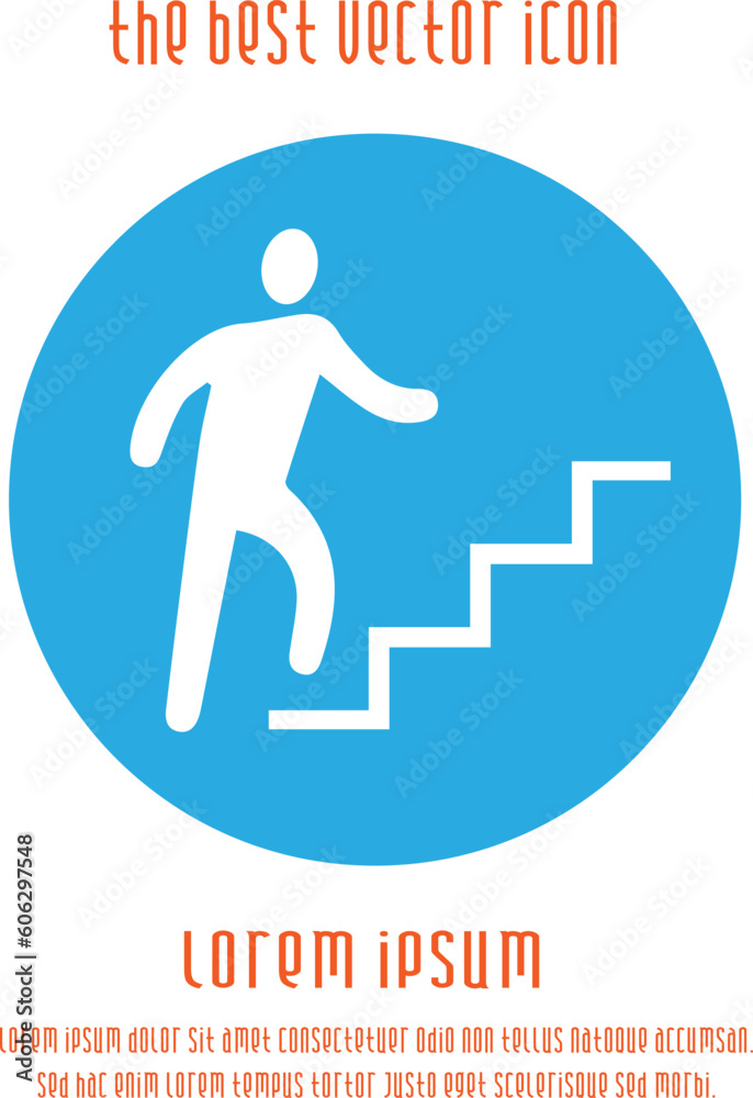 Career success metaphor. Businessman on stairs running up vector icon eps 10.