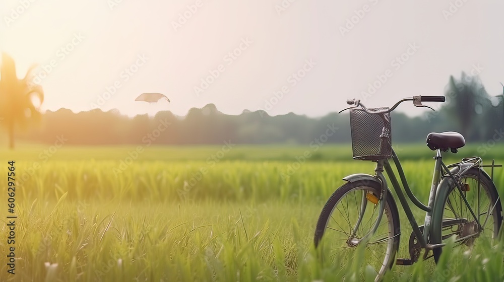 Obraz premium beautiful landscape image with Bicycle at park. Generative Ai.