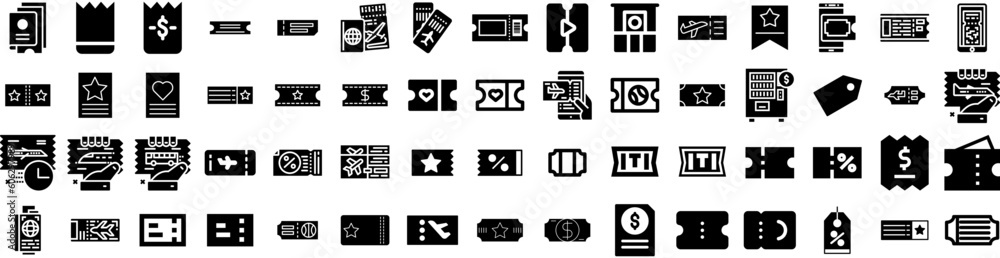 Set Of Ticket Icons Isolated Silhouette Solid Icon With Vector, Icon, Illustration, Ticket, Coupon, Event, Show Infographic Simple Vector Illustration Logo Set Of Ticket Icons Isolated Silhouette Solid Icon With Vector, Icon, Illustration, Ticket, Coupon, Event, Show Infographic Simple Vector Illustration Logo