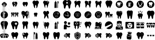 Set Of Teeth Icons Isolated Silhouette Solid Icon With White, Health, Healthy, Teeth, Dentistry, Dental, Mouth Infographic Simple Vector Illustration Logo